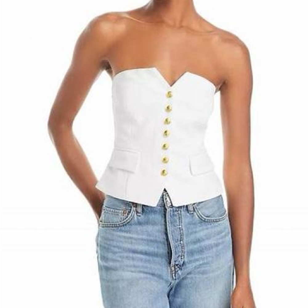 Aqua White Strapless Buttoned Blouse